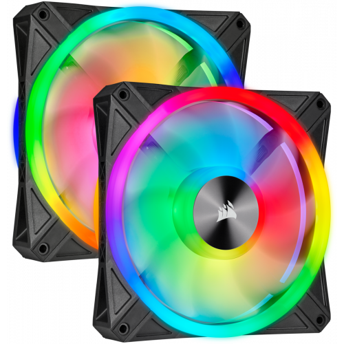 Corsair iCUE QL120 RGB PWM Case Fan - Black - Twin Pack with Lighting Node CORE - 140mm x 25mm