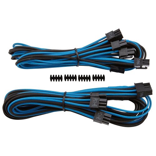 Corsair Premium Individually Sleeved PCIe Cables with Dual Connectors, Type 4 (Generation 3) - Blue/Black