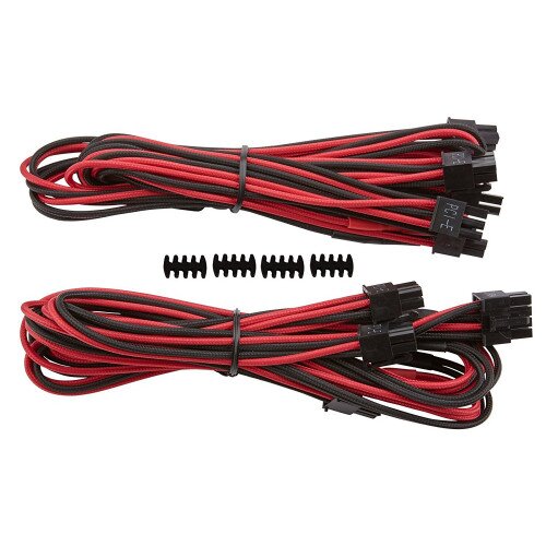 Corsair Premium Individually Sleeved PCIe Cables with Dual Connectors, Type 4 (Generation 3) - Red/Black