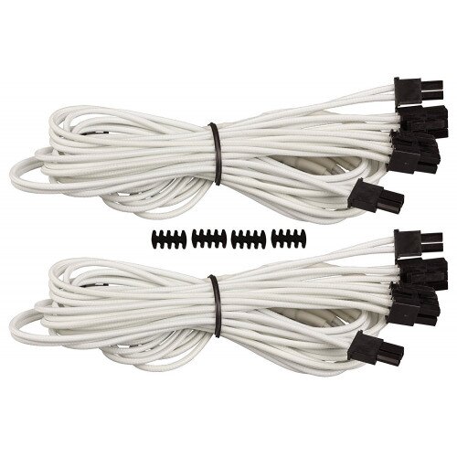 Corsair Premium Individually Sleeved PCIe Cables with Dual Connectors, Type 4 (Generation 3) - White