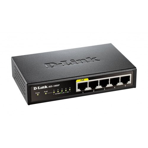 D-Link 5-Port Fast Ethernet Unmanaged Metal Desktop Switch with 1 PoE Port
