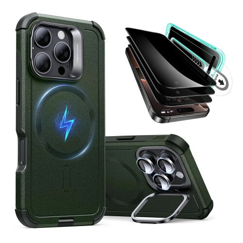 ESR Cyber Tough Case with Stash Stand Privacy Protection Bundle - iPhone 16 Pro - Dark Green