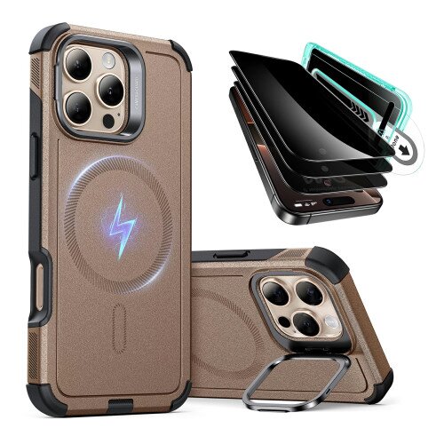 ESR Cyber Tough Case with Stash Stand Privacy Protection Bundle - iPhone 16 Pro - Gold