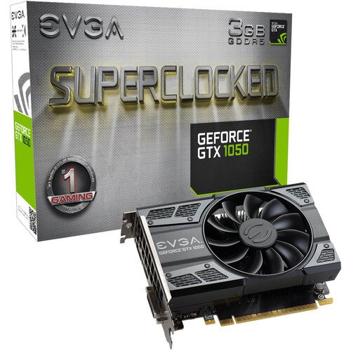 EVGA GeForce GTX 1050 SC GAMING, 3GB GDDR5, ACX 2.0 (Single Fan) Graphics Card
