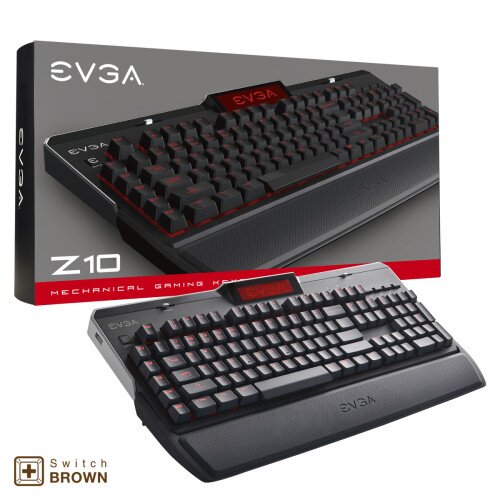 EVGA Z10 Gaming Keyboard Red Backlit LED - Mechanical Brown Switches Onboard LCD Display Macro Gaming Keys