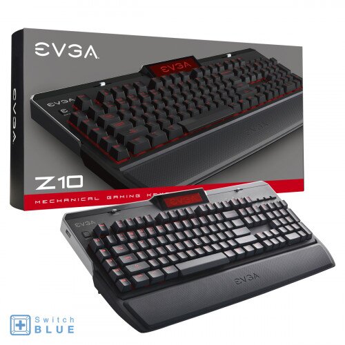 EVGA Z10 Gaming Keyboard Red Backlit LED - Mechanical Blue Switches Onboard LCD Display Macro Gaming Keys
