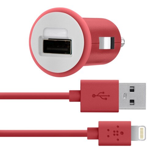Belkin Car Charger + Lightning ChargeSync Cable for iPhone 5 (10 Watt/2.1 Amp) - Red