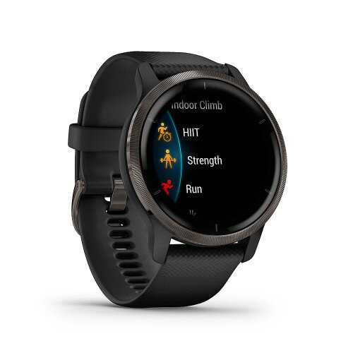 Garmin 2 Fitness Smartwatch - Slate Stainless Steel Bezel with Black Case and Silicone Band