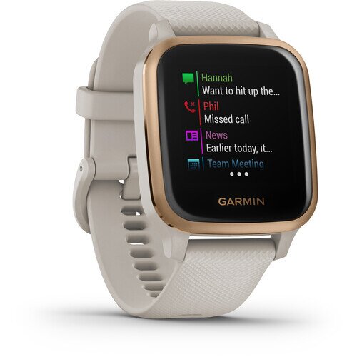 Garmin Sq Music Edition Fitness Smartwatch - Rose Gold Aluminum Bezel with Light Sand Case and Silicone Band
