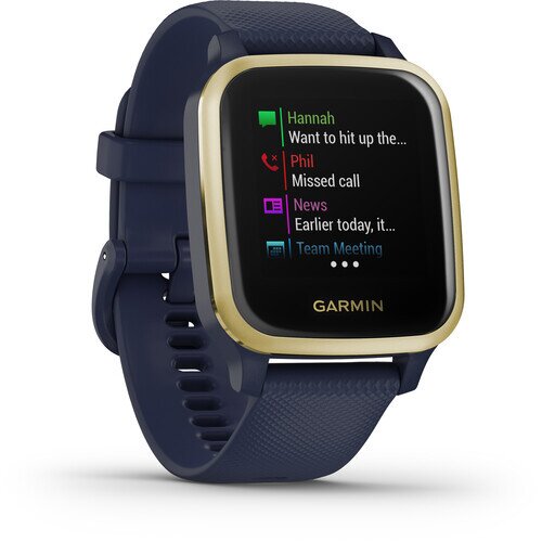 Garmin Sq Music Edition Fitness Smartwatch - Light Gold Aluminum Bezel with Navy Case and Silicone Band