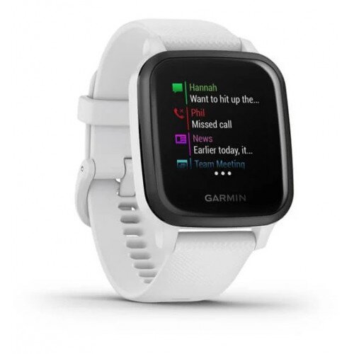 Garmin Sq Music Edition Fitness Smartwatch - Slate Aluminum Bezel with White Case and Silicone Band