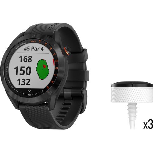 Garmin Approach S40 GPS Golf Watch and CT10 Bundle - Black Stainless Steel with Black Band