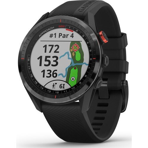 Garmin Approach S62 GPS Golf Watch - Black Ceramic Bezel with Black Silicone Band