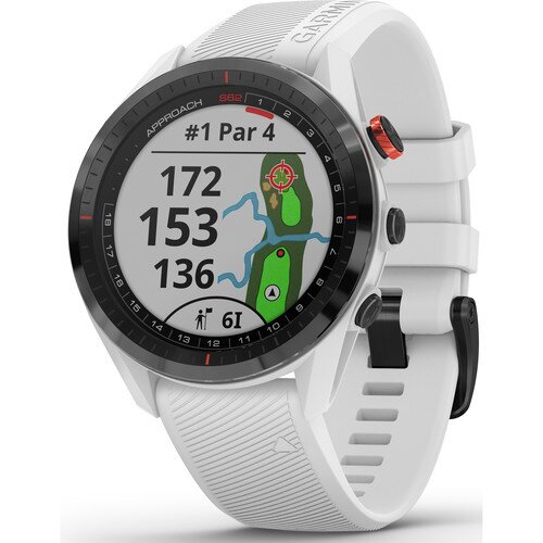 Garmin Approach S62 GPS Golf Watch - Black Ceramic Bezel with White Silicone Band