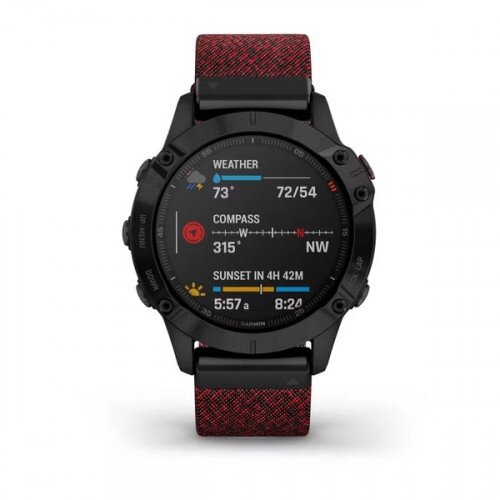 Garmin fenix 6 Multi Sport Watch Sapphire Edition - Black DLC with Heathered Red Nylon Band - 47mm