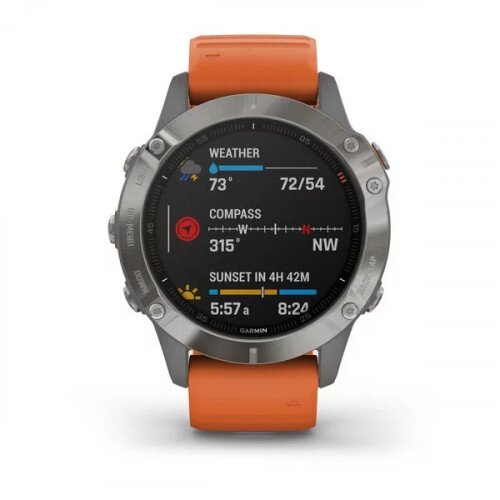 Garmin fenix 6 Multi Sport Watch Sapphire Edition - Titanium with Ember Orange Band - 47mm