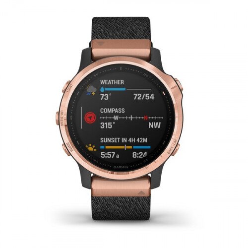 Garmin fenix 6S Multi Sport Watch Sapphire Edition - Rose Gold-tone with Heathered Black Nylon Band, North - 42mm