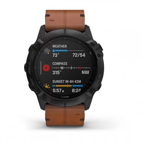 Garmin fenix 6X Multi Sport Watch Sapphire Edition - Black DLC with Chestnut Leather Band - 51mm