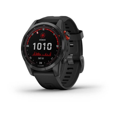 Garmin fenix 7S Multisport GPS Smartwatch - Solar Edition - Slate Gray with Black Band - 42mm