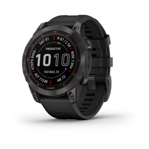 Garmin fenix 7 Multisport GPS Smartwatch - Sapphire Solar Edition - Carbon Gray DLC Titanium with Black Band - 47mm