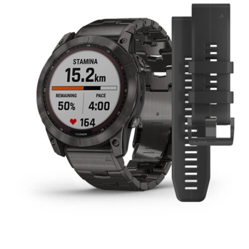 Garmin fenix 7X Multisport GPS Smartwatch - Sapphire Solar Edition - Carbon Grey DLC Titanium with Carbon Grey DLC Vented Titanium Band - 51mm