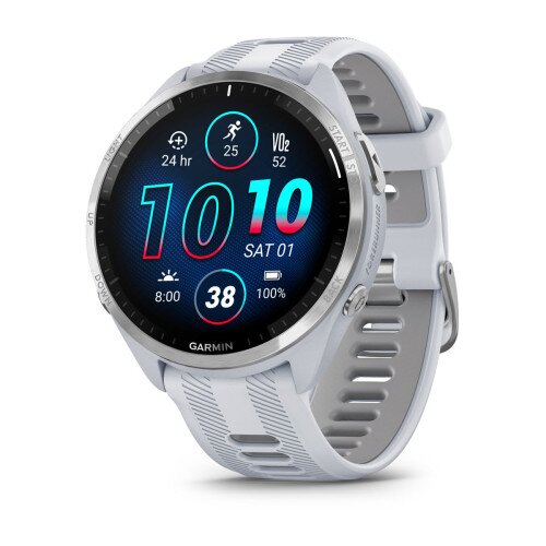 Garmin Forerunner 965 GPS Running Watch - Titanium Bezel with Whitestone Case and Whitestone/Powder Gray Silicone Band
