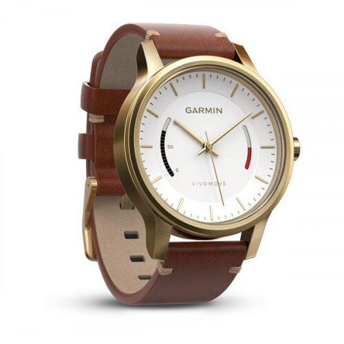 Garmin vivomove Activity Tracker - Premium - Gold-Tone Steel with Leather Band
