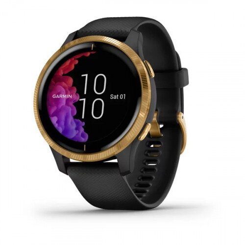 Garmin Venu Fitness Watch - Gold Stainless Steel Bezel with Black Case and Silicone Band