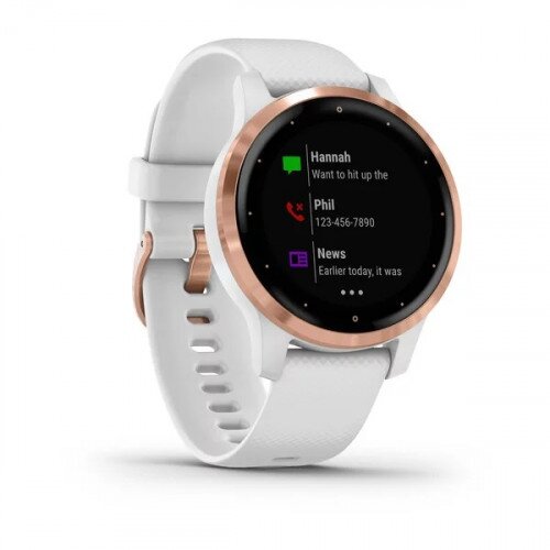 Garmin vivoactive 4S Smart Watch with GPS - Rose Gold Stainless Steel Bezel with White Case and Silicone Band - 40mm