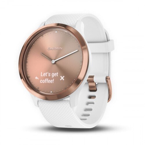 Garmin vivomove HR Stylish Hybrid Smartwatch - Rose Gold with White Silicone Band - Sport - Small/Medium