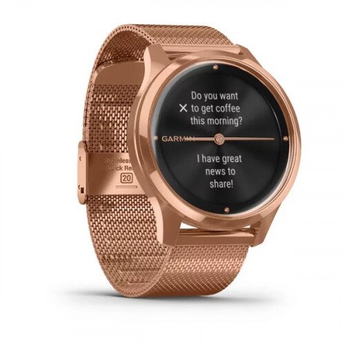 Garmin vivomove Luxe Hyprid Smart Watch - 18K Rose Gold PVD Stainless Steel Case with Rose Gold Milanese Band - 42mm