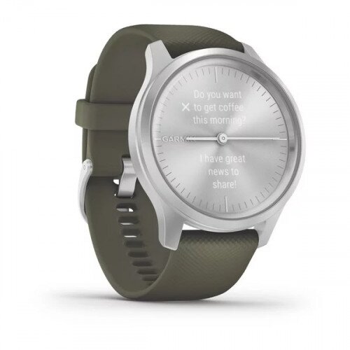 Garmin vivomove Style Hyprid Smart Watch - Silver Aluminum Case with Moss Silicone Band - 42mm