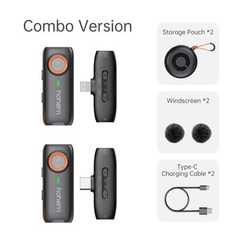 Hohem Microphone MIC-01 - 2TX + 2RX - Combo(no charging port) - Black