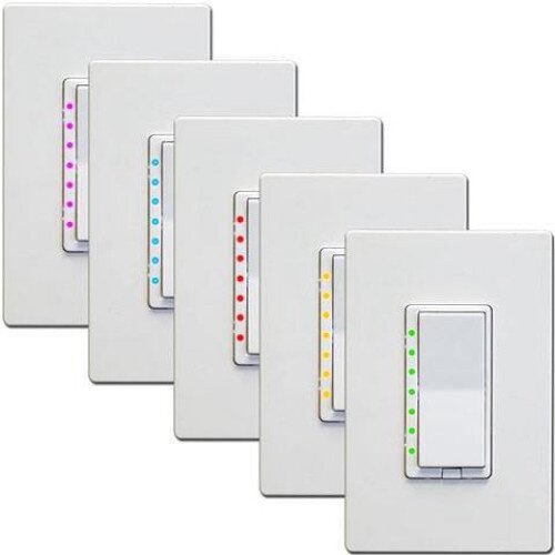 HomeSeer HS-WX300 Z-Wave Plus Scene-Capable RGB Smart Dimmer & Switch, Works with Alexa - 5 Pack