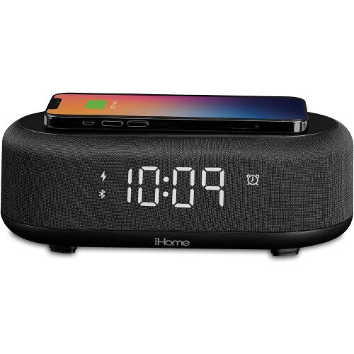 iHome Bluetooth Alarm Clock with Wireless Charger and USB Charging Station (iBTW112)
