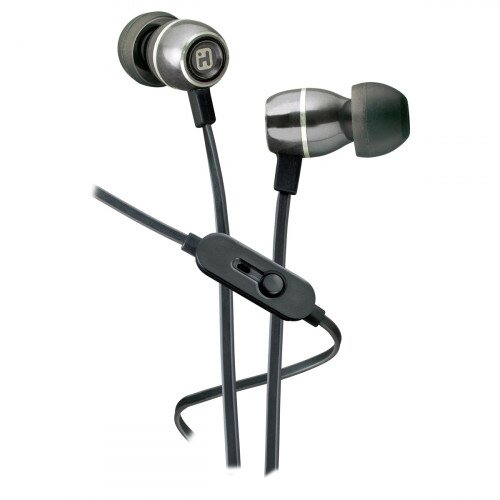 iHome iB18 Noise Isolating Metal Earphones with In-line Mic, Remote and Pouch - Gunmetal