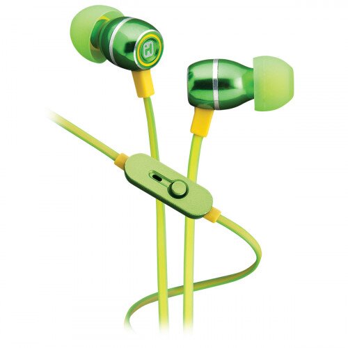 iHome iB18 Noise Isolating Metal Earphones with In-line Mic, Remote and Pouch - Lemon Lime