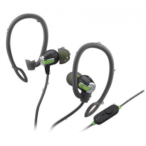 iHome iB21 Water-Resistant Sport Earbuds with Removable Earhooks, In-Line Mic+Remote, and Pouch - Gray