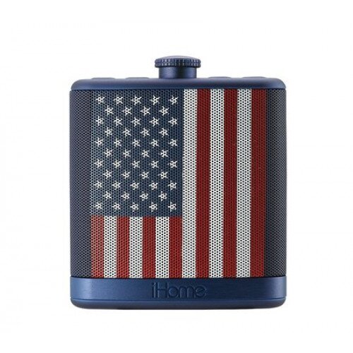 iHome iBT12 Rechargeable Flask Shaped Bluetooth Stereo Speaker with Speakerphone & Custom Sound Case/Carabiner - American Flag