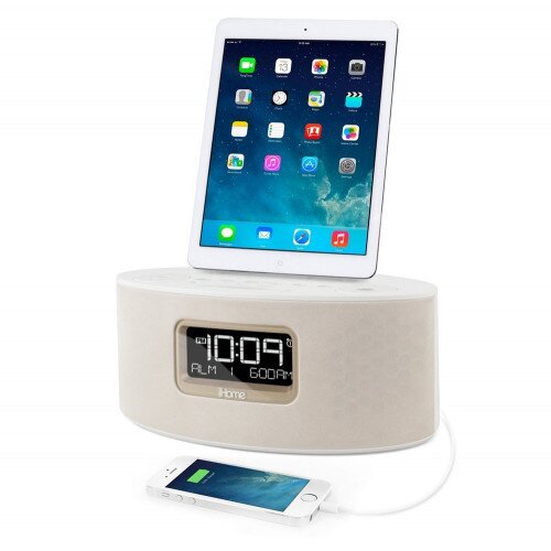 iHome iDL46 Dual Charging Stereo FM Clock Radio - White