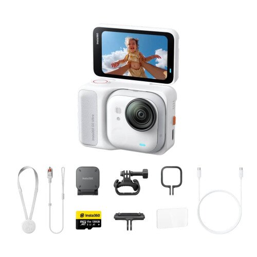Insta360 GO Ultra Tiny Hands-Free 4K Pocket Action Camera - 128GB MicroSD Card - Cycling Bundle - Arctic White