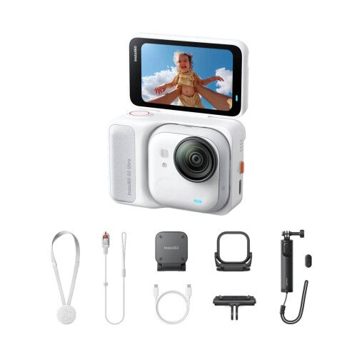 Insta360 GO Ultra Tiny Hands-Free 4K Pocket Action Camera - No MicroSD Card - Family Bundle - Arctic White