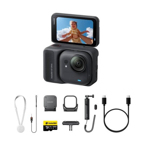Insta360 GO Ultra Tiny Hands-Free 4K Pocket Action Camera - 128GB MicroSD Card - Family Bundle - Midnight Black