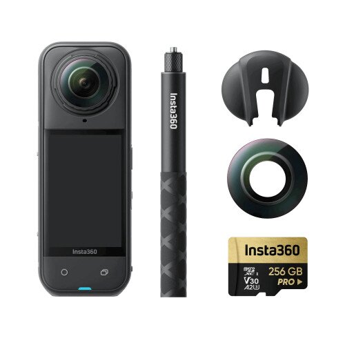 Insta360 X5 Flagship 8K 360 Action Camera - 256GB MicroSD Card - Replacement Lens Bundle