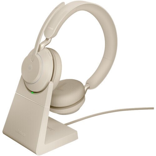 Jabra Evolve2 65 Wireless Office Headset - USB-A UC Stereo with Charging Stand - Gold Beige