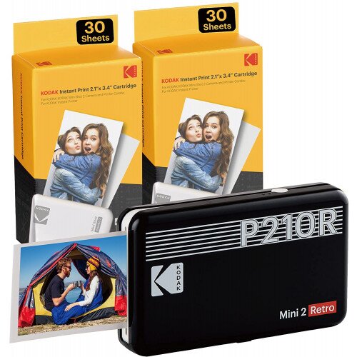 Kodak Mini 2 Retro Portable Instant Photo Printer (P210R) - Printer + 68 Sheets - Black