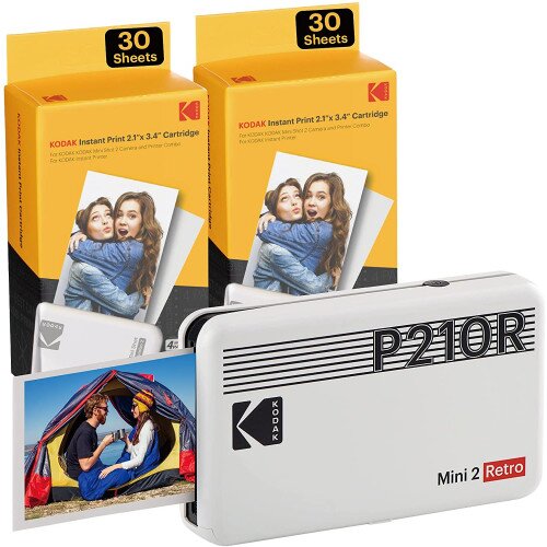 Kodak Mini 2 Retro Portable Instant Photo Printer (P210R) - Printer + 68 Sheets - White