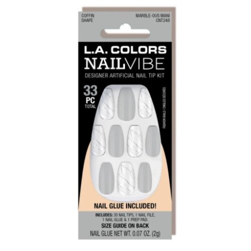 L.A. COLORS Nail Vibe Designer Artificial Nail Tip (Carded) - Marble-ous Mani