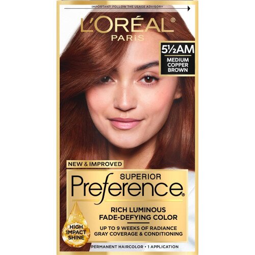 L'Oreal Paris Fade-Defying Shine Permanent Hair Color - 5½AM Medium Copper Brown