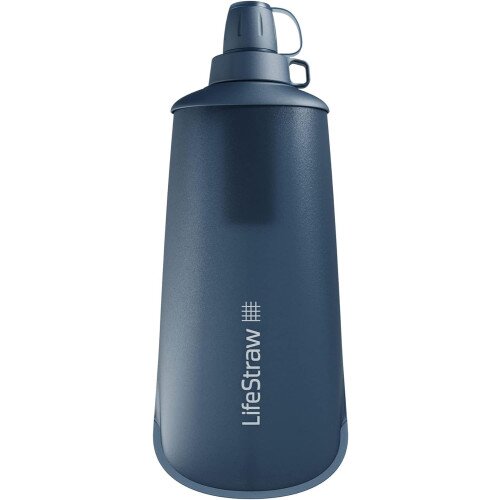 LifeStraw Peak Series Collapsible Squeeze Bottle with Filter - 1 L - Mountain Blue